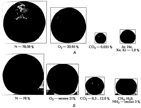Состав атмосферного (А) и почвенного (Б) воздуха