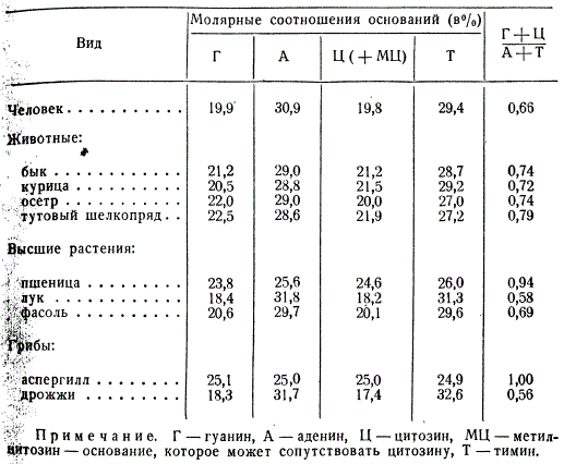 Нуклеотидный состав ДНК у разных видов