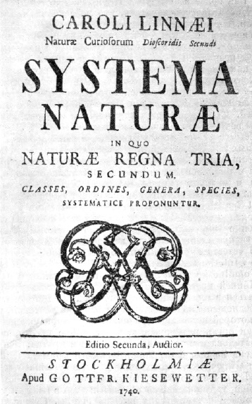 Титульный лист второго издания "Системы природы" Карла Линнея