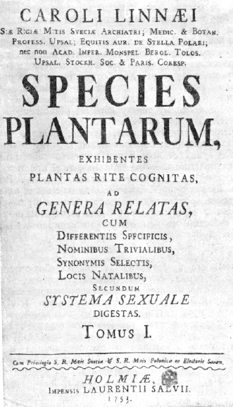 Титульный лист "Species plantarum" К. Линнея