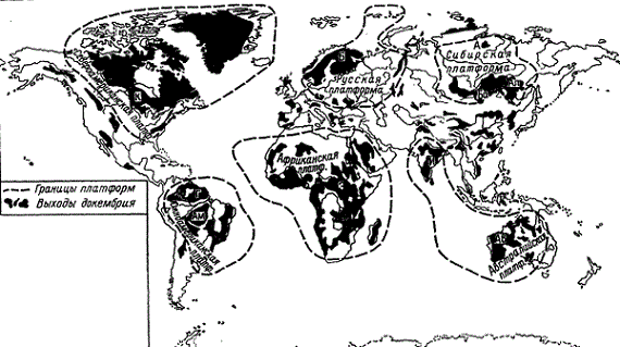 Схематическая карта докембрийских платформ