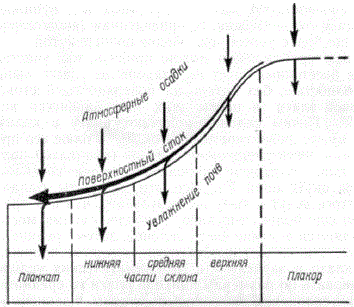Схема-профиль увлажнения склона на далеководных грунтах