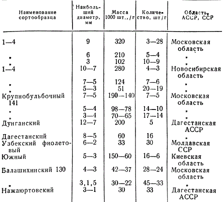 Соотношение диаметра и массы бульбочек у разных сортообразцов чеснока